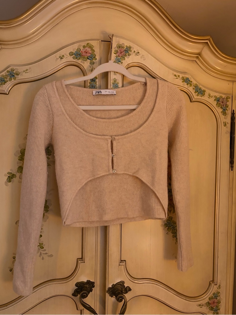 Zara Beige Cropped Layered Knit Top